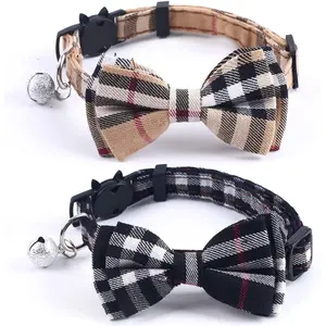 Cat Collars Breakaway with Cute Bow Bell - 2 Pack Kitten Collar Plaid Cat Collar with Removable Bowtie Cat Collar for Cats Kittens- cat  collar  girl