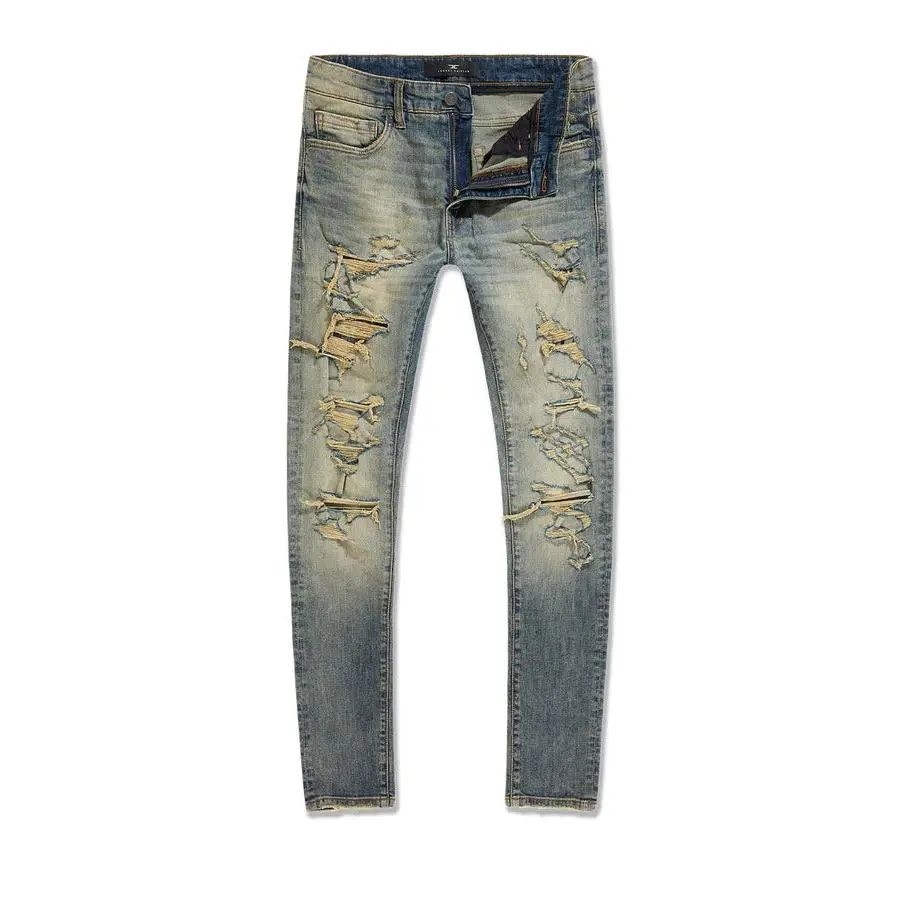 Men's Sean Slim Taper Fit Jeans in a Ripped Desert Wash, Super Stretch Cotton Fabric with Deep Pockets, Fitted, Pants, Slim Fit