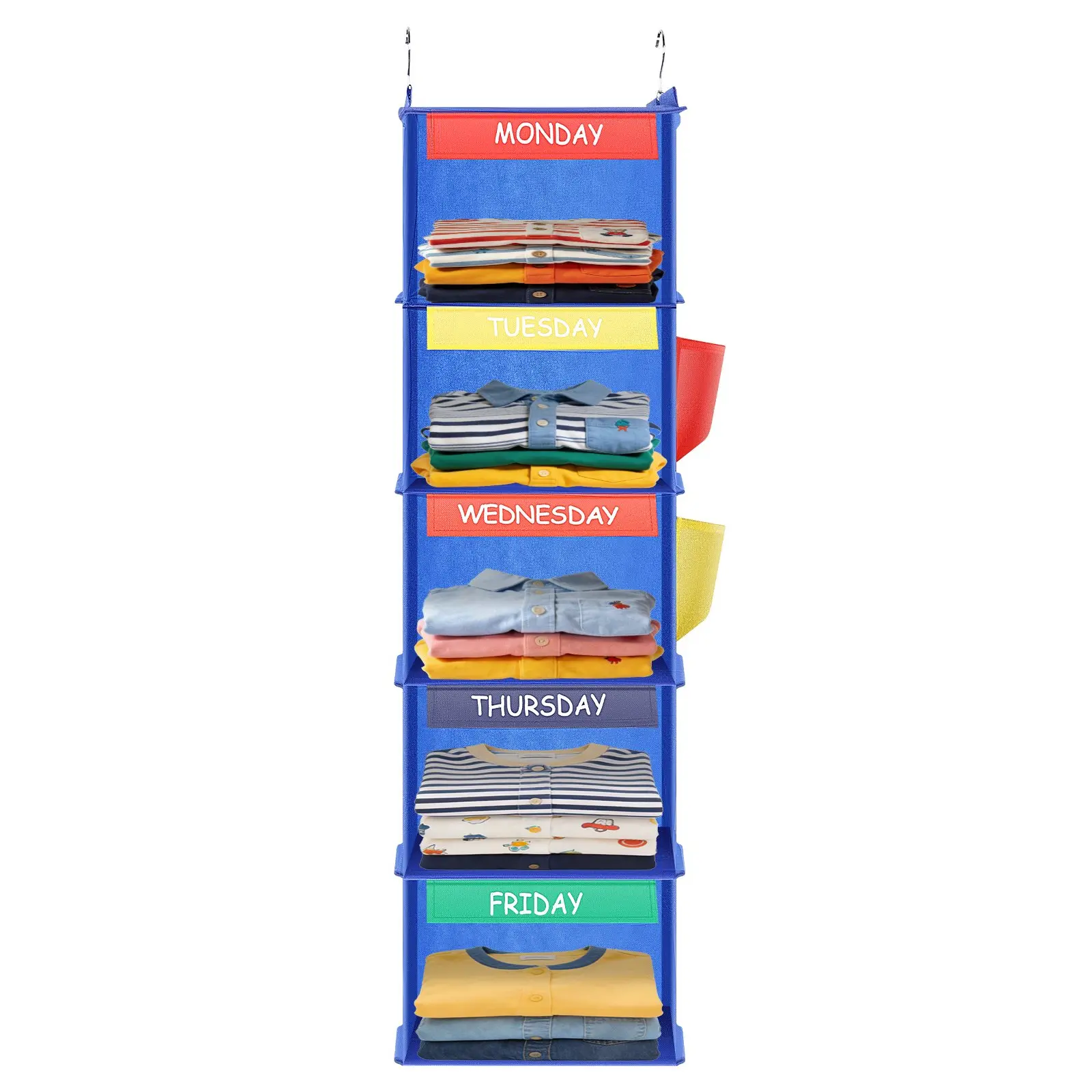 Weekly Clothes Organizer 5 Shelf Hanging Closet Storage for School Outfits Monday to Friday Daily Clothing Divider