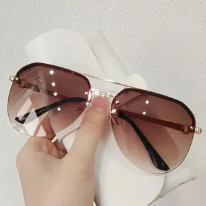 Women’s Metal Half Frame Sunglasses, Classic Double Bridge Fashion Shad