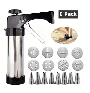 Stainless steel cream injector, a cream gun for filling cakes, lightweight aluminum products from a cake-making tool manufacturer, (8 nozzles + 8 decorative pieces)