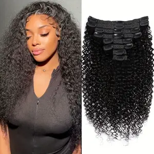 8pcs Kinky Curly Clip in Hair Extensions Brazilian Remy Human Hair Double Weft Natural Black Secure 18 Clips Thick Full Adds Volume & Length Natural Look Easy Install Versatile Styling	