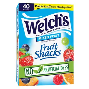Welch's Fruit Snacks Mixed Fruit, Gluten Free Soft Chewy Candy, 0.8 oz Packs, 40 Count Bulk Box