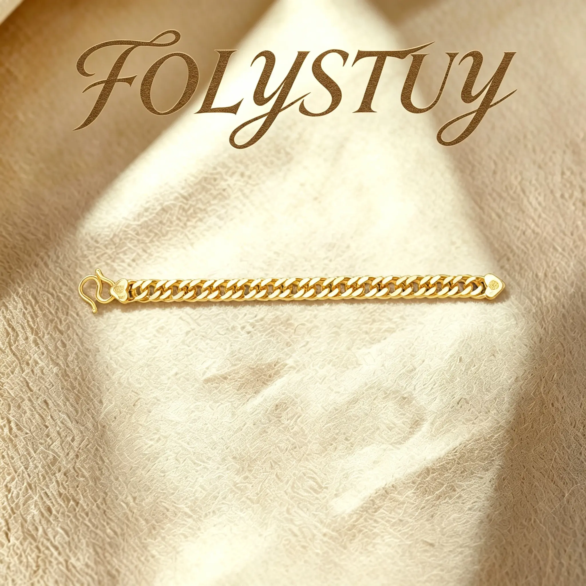 [8.6inch by 12mm Flat Big Cuba Bracelet]【FOLYSTUY (W173)】Unisex Gold Chain Jewelry