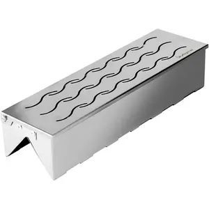 Chip  Box, Stainless Steel Double V-shape BBQ  Box with Hinged Lid for Charcoal &  Gas Grill, 12.5"(L) x 3.3"(W) x 2.5"(H), U.S. Design