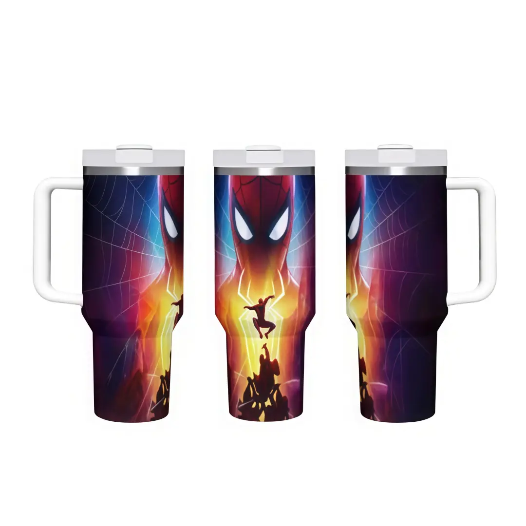 Marvel Spider‑Man 40 oz Car Mug Stainless Steel Insulated Tumbler with Handle Straw Lid Leak‑Proof Travel Cup for Car Daily Use