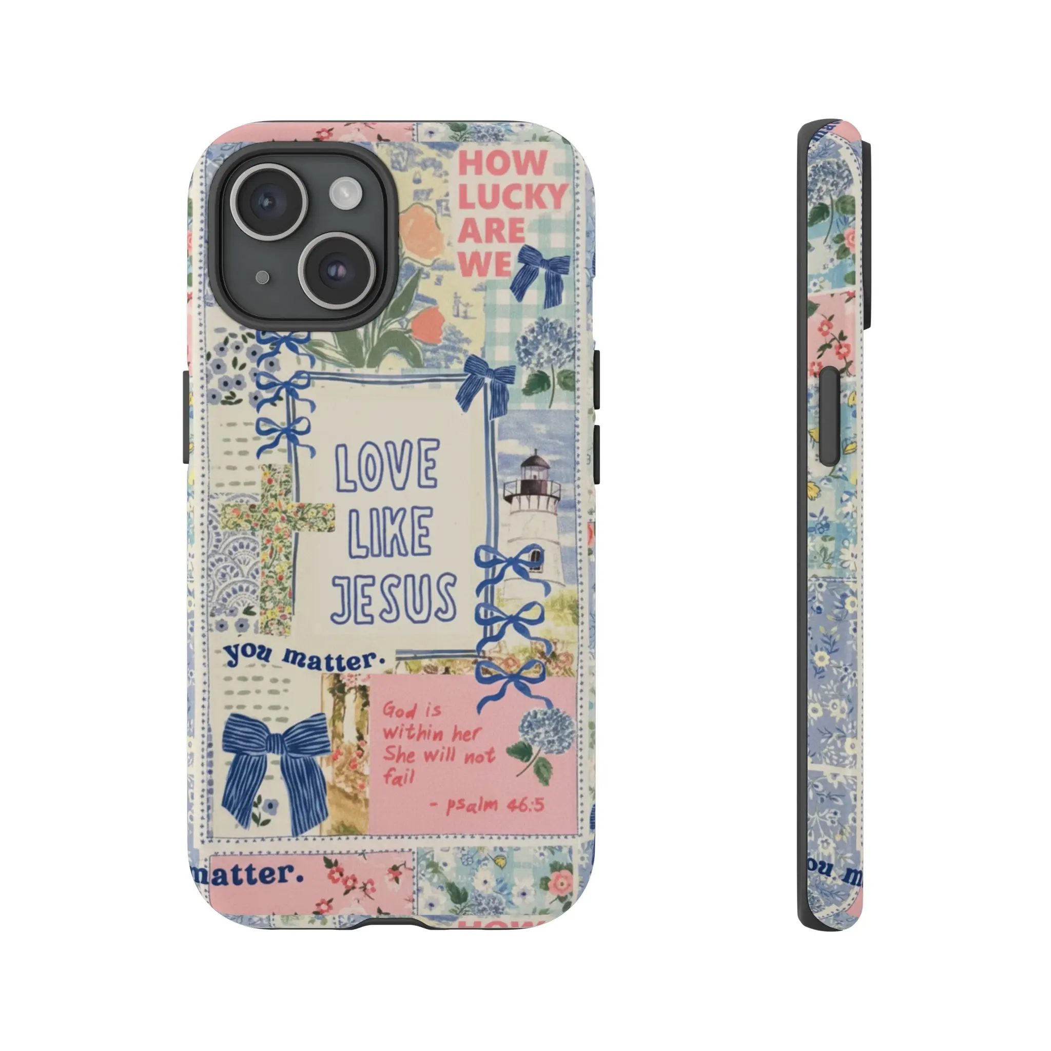 Love Like Jesus Floral Ribbon Handheld Smartphone Case - Cottagecore Christian Aesthetic Cellphone Case for iPhone 17,16,15,14,13,12,11,X,Samsung & Other Models, Great Holiday Gift for Friends/Family