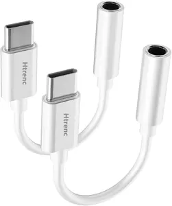 Htrenc USB C to 3.5mm Headphone Jack Adapter for iPhone 17/16/15/Pro Max, Type C Aux Audio Dongle Cable Compatible with iPad, Samsung Galaxy, Macbook, Hi-Fi Sound Quality, 2 Pack