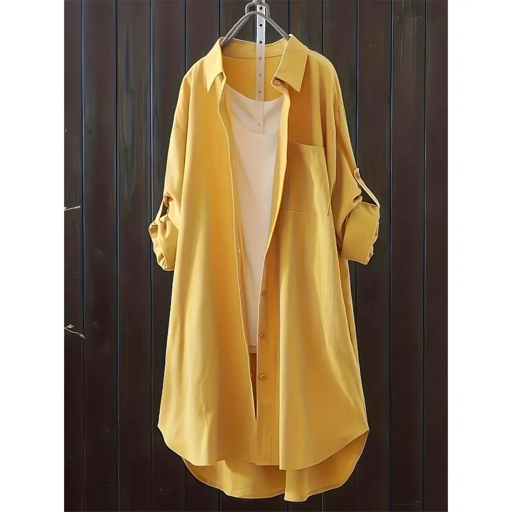 Casual Loose Oversized Shirt Linen Solid Long Shirts Korean Fashion Midi Shirts & Blouses Women Clothing Plus Size Tops