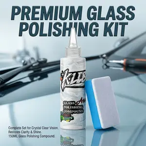 Clear Vision Game-Changer,Car Glass Oil Film Remover & Polish Kit – Streak-Free Windshield Cleaner – Removes Stubborn Water Spots & Heavy Stains – Essential Car Care for Safe Driving – 150ml with Sponge