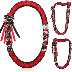 2026 Graduation Leis 1 Pcs Grad Ribbon Double Braided Necklace with Graduation Cap 2026 GRAD Patches Handmade Leis Accessories Gifts for Graduates Senior College Students Daughter Son Friends for Graduation Ceremony Party Prom Celebration