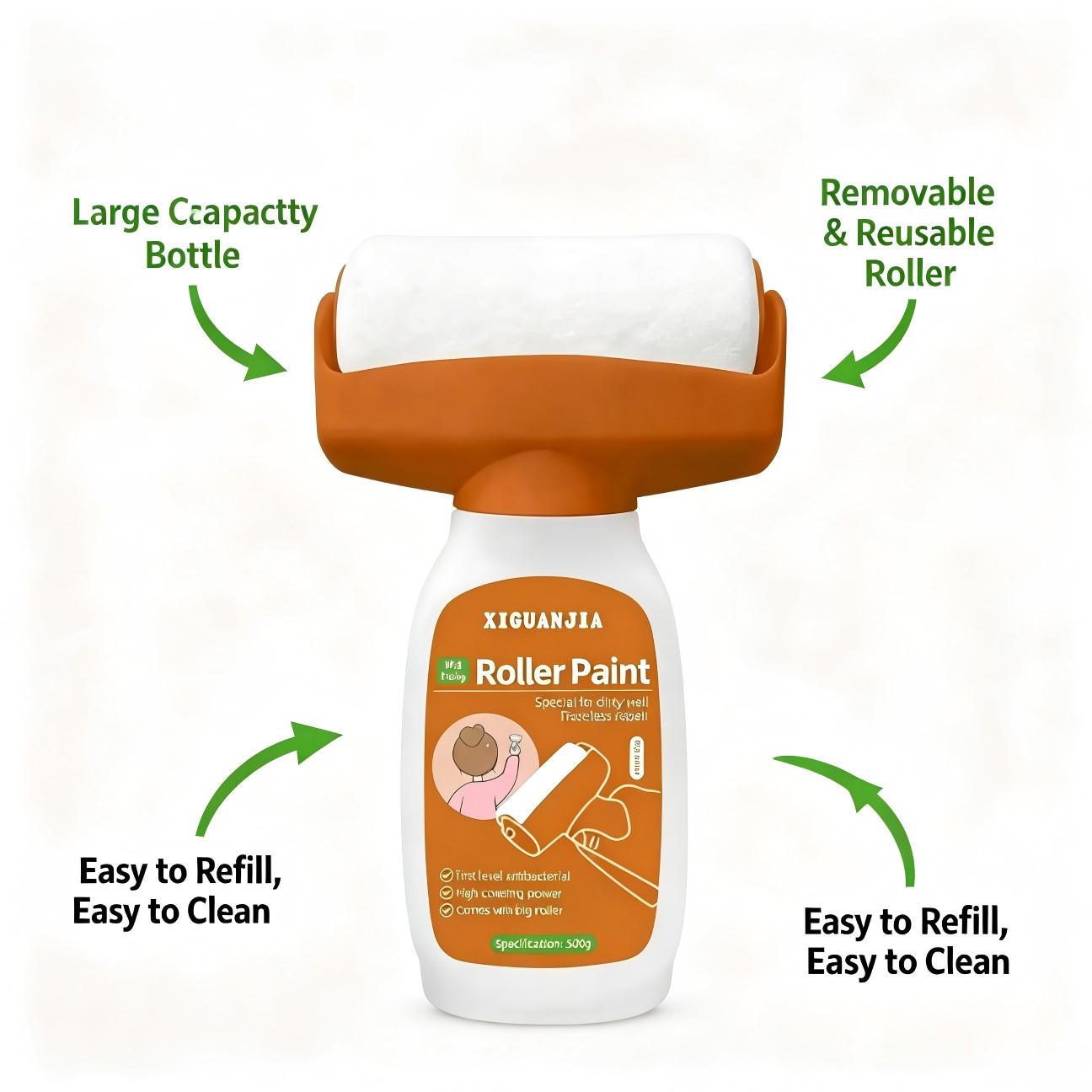 Wall Paint Repair Roller:A wall repair tool designed for roll-on touch-ups.Specifically formulated to treat damp and moldy walls,it effortlessly removes surface stains.Features eco-friendly,water-based paint with no unpleasant odors.