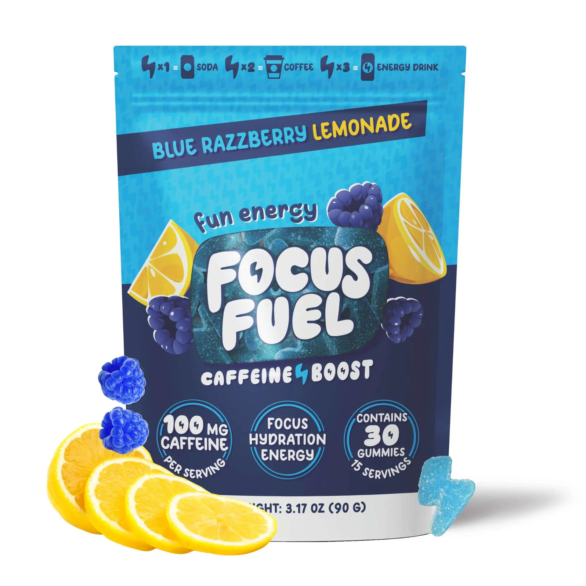 FocusFuel Caffeine Gummies Nutritional Supplements - 50mg per Gummy, Clean Crash-Free Energy & Focus Boost, Antioxidants, Full Size 30-Count, Nutritional Supplements Caffeine Gummy Antioxidants