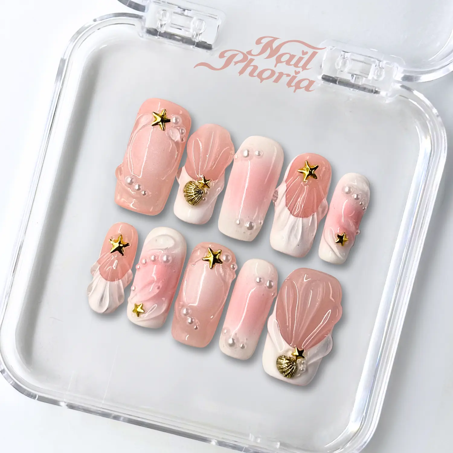 NailPhoria COASTAL BLUSH - Handmade Press-On Nails | Reusable, Salon-Quality, Long-Lasting, Glossy Design