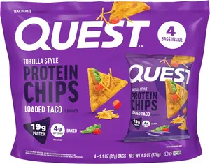 Nutrition Loaded Taco Tortilla Style Protein Chips, 19g Protein, 4g Net Carb, Low Carb, Gluten Free, 1.1 oz (Pack of 4) summerwins