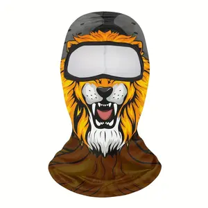Unisex Balaclava Face Mask Cartoon Lion Design Breathable Windproof UV Sun Dust Protection Full Face Cover for Summer Spring New Year Hook and Loop Closure