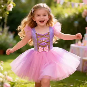 Magical Purple & Pink Princess Dress for Little Girls, Tutu with Bow | Perfect for Birthday Parties & Photo Shoots | Fast US Shipping