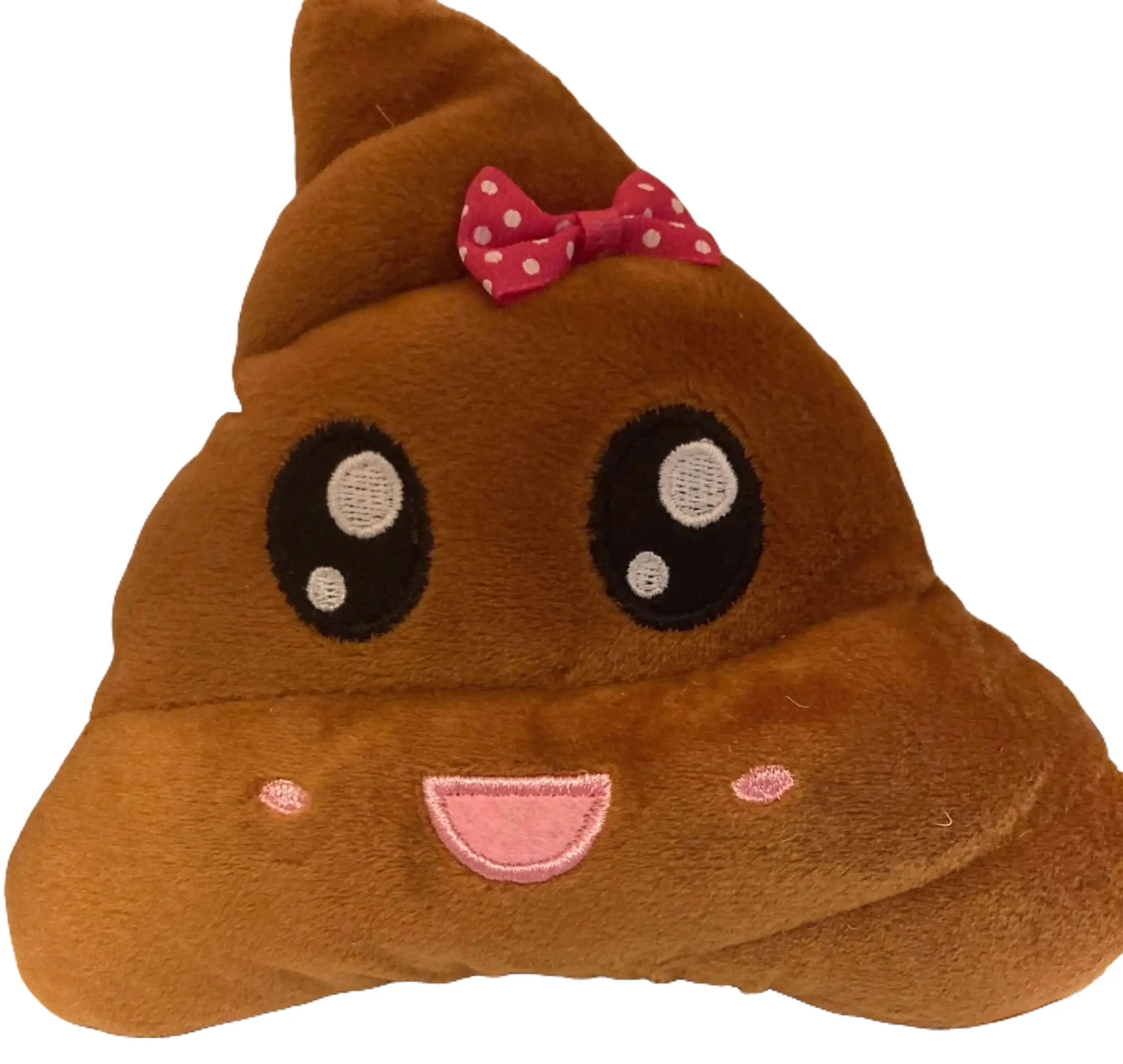 Brown Smile Poop Pillow with Polka Dot Bow, Polyester and Cotton, 6x7 Inches