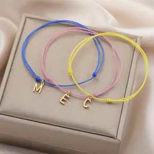 Cazador Colorful Wax Rope Bracelets Initial Letter Stainless Steel Adjustable Bracelets for Women Couple Gifts Jewelry 2026