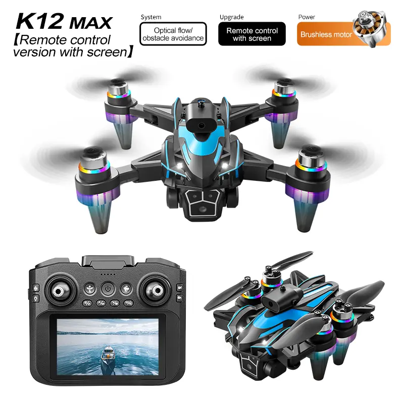 【K12】 Max Drone with 4.3" HD Screen Remote, 1080P Dual Camera, Brushless Motor, 360° Obstacle Avoidance, 2 Batteries, Perfect Gift for Teens & Beginners