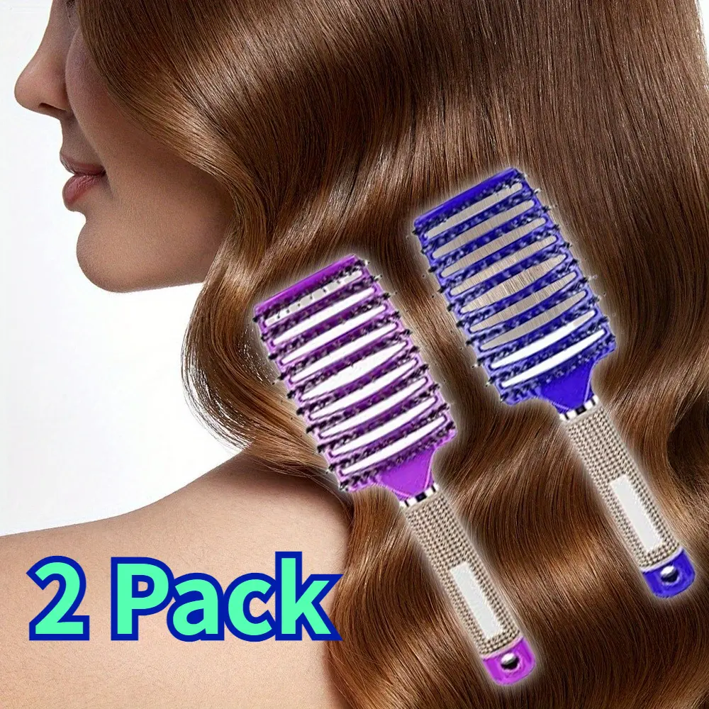 Women's 2-Piece Vented Wet-Dry Detangle Hair Brushes - Ergonomic Design, Natural Pig Bristles, Non-Slip, Fast-Drying Styling Massage Brushes with Vented Slots for Home Use (Fits Long, Thick, Fine or Curly Hair), Female