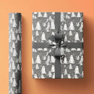 Spooky Halloween Friendly Ghost Gift Wrap, Funny Wrapping Paper Roll for Trick or Treaters and October Birthdays, Dark Academia, Whimsigoth