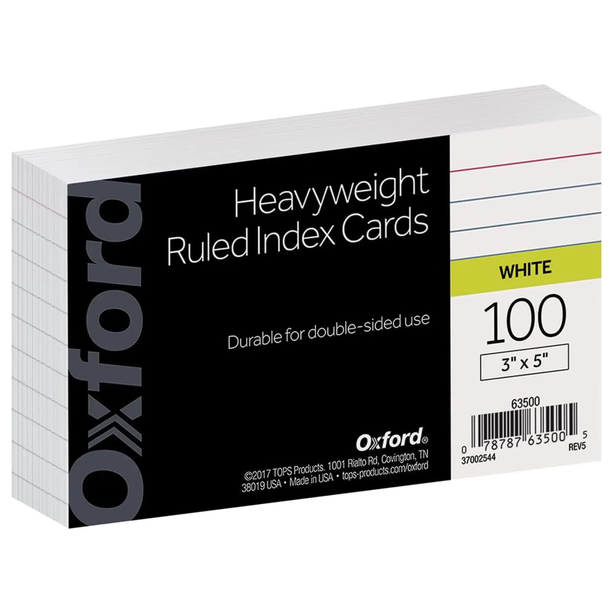 Oxford Heavyweight Paper Index Cards, 3"x5", White, Ruled on 1 Side, 100 Per Pack, for Note Taking & Study and Prepare Anywhere, Ruled On One Side
