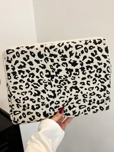Solid Color Minimalist Leopard Print Multi-Size Laptop Tablet Organizer Bag, Zippered Closure with Smooth Texture for MacBook & College Essentials, Black and White Design