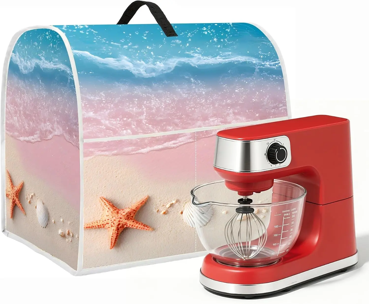 Kitchen Dust Cover Compatible for 6-8 Quart Stand Mixer Cloth Cover with Pockets (Beach-1, L)