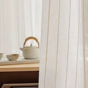 1pc【Grommet Top】Linen-Textured Wide-Stripe Sheer Curtain - Natural Texture Vertical Stripes, Soft Light-Filtering (Non-Blackout), Quick Grommet Installation, Fits Living Room/Bedroom Floor-to-Ceiling Windows, Ideal Home Decor Choice