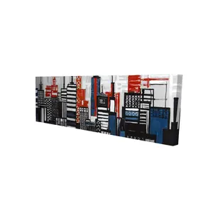 212 MAIN Modern Abstract Geometric Towers & Buildings Vibrant Cityscape Wall Art Print - 16x48 in. Blue Shapes Artistic Artwork Decoration for Living Room Home Decor