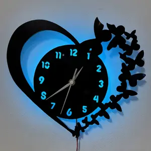 Colorful LED Heart Vinyl Wall Clock - Blue & Purple Glow | Room Decor Aesthetic | Gift for Birthdays, Mom & Holidays | Battery Not Included