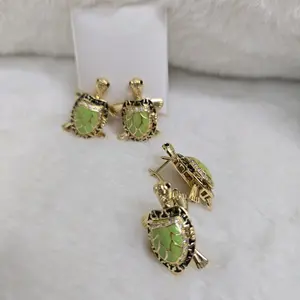 # 0083 Green Gold Laminated Turtle Earrings 14k High Quality Jewelry Set for Women