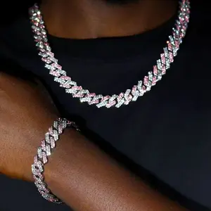 Men's colorful Cuban bracelet and necklace combination, hip-hop style men's Cuban chain, 2025 men's accessories