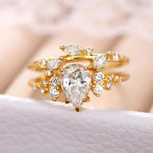 Luxury Romantic Sprouting Leaf Cubic Zirconia Ring – Teardrop Design Elegant Index Finger Jewelry, Delicate & Graceful