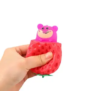 Realistic Strawberry Squeeze Toy, Stress Relief Fidget, Squishies — give it a squeeze and a bear pops out! An bouncy, squeezable sensory stress-relief toy, perfect for parent-child interaction and a great icebreaker for social gatherings