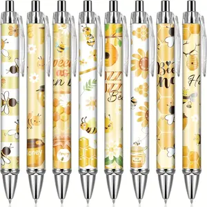 8pcs Bee-Themed Retractable Ballpoint Pens - Fine, Smooth Black Ink with Vibrant Honeycomb & Bee Design, Perfect for Office, or Gift Giving for Students, Teachers, and Professionals, Bee Decorations, Ballpoint Pen Set