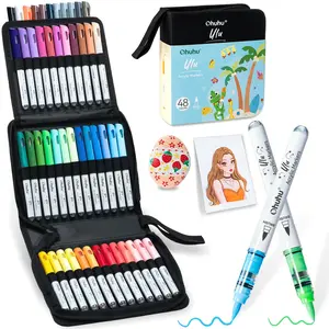 Ohuhu Acrylic Paint Markers: Brush Tip - 48 Colors - Automatic Ink Control Acrylic Markers Balanced Coverage Paint Pens Waterproof Lightfast for Rock Painting 3D Prints Wood DIY Crafts for Beginners - Ulu Series of Ohuhu