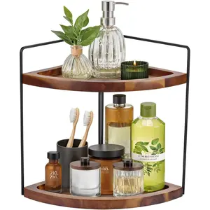 Bathroom Corner Counter Organizer 13.2x9.9 inch, 2 Tier Acacia  Organizer Countertop, Corner Storage Shelf Standing Rack,  Vanity Tray Kitchen  Rack, Bathroom Storage Decor
