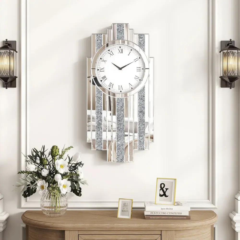 SHYFOY Classic Diamond Crystal Glass Analog Wall Clock - MDF Build, Wall Mount with Hook, Glam Look, Crystal Accents, Sparkle Focal Point, Roman Numeral Chic, High-Quality Finish, Precise Timekeeping, Easy Installation, 24-Month Warranty for Home Decor