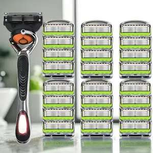 Classic Men's Stainless Steel Durable Manual Shaver, 1 Handle + 24-48 Blades, Five-Layer Blade Protection, Replaceable Razor for Face