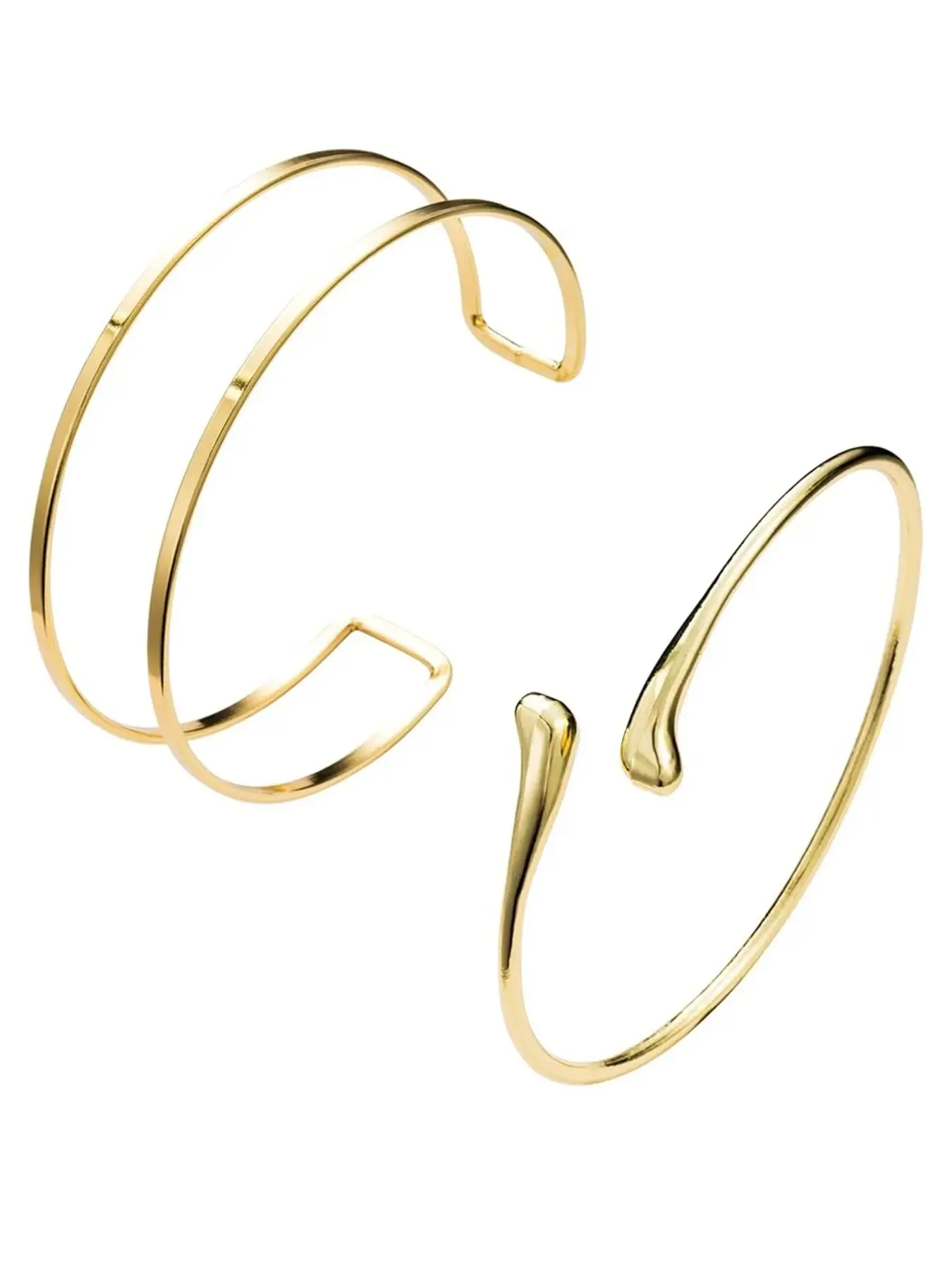 2Pcs Gold Tone Arm Cuff Jewelry for Women, Elegant Upper Arm Bracelet, Adjustable Open Cuff Design, Minimalist Stackable Jewelry for Summer Beach, Cuff Bracelet Set