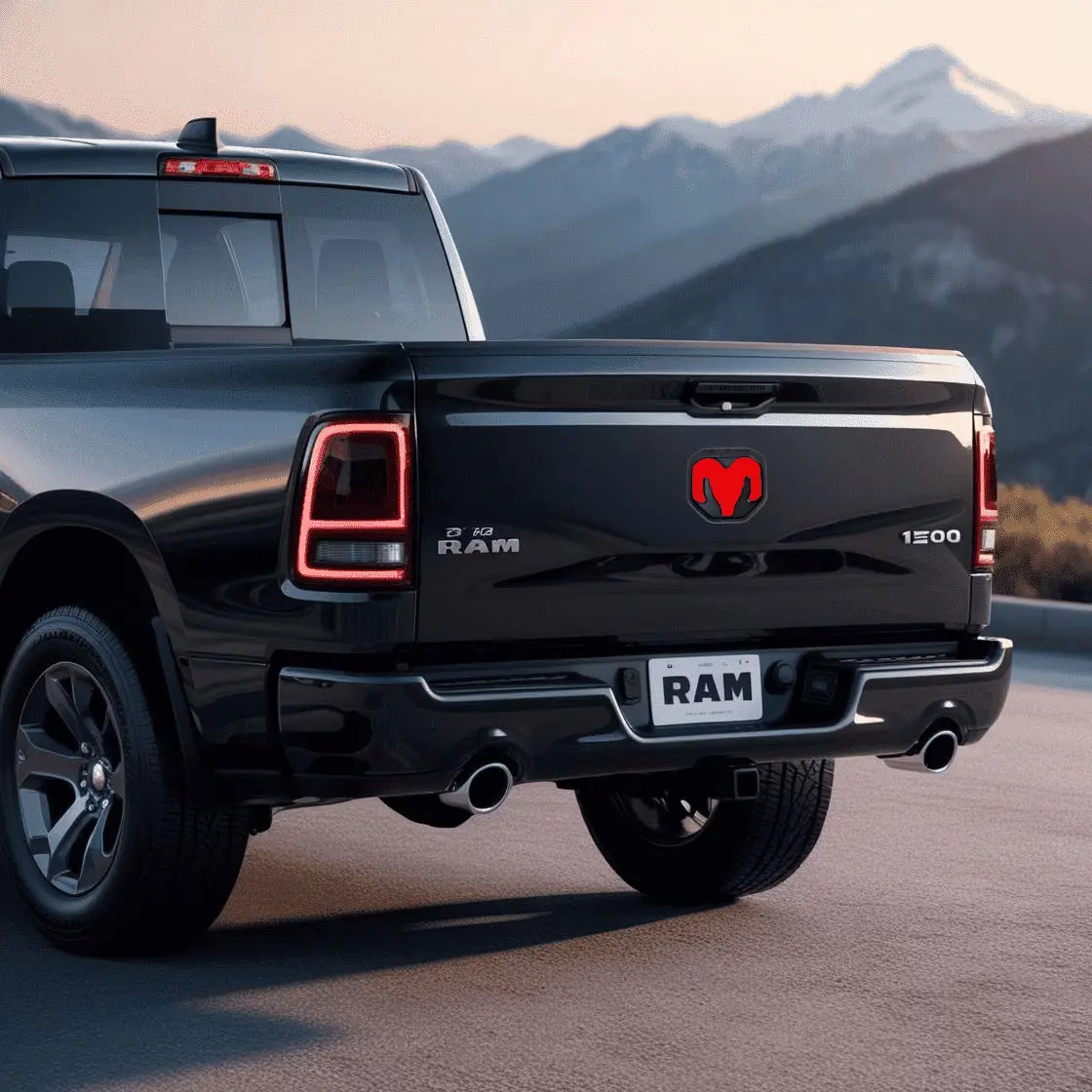 Mopar Officially Licensed LED Tailgate Emblem for 2019-2024 RAM 1500, Black Lighted Design, LED Lighting, Dual-Intensity Red, OEM Fit, Factory Look, High-Pressure Wash Resistance