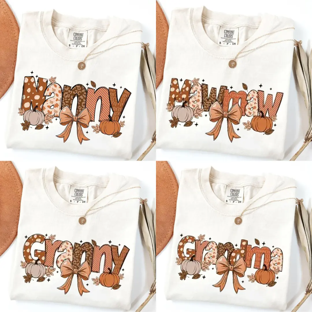 Comfort Colors Custom Nickname Grandma Shirt, Fall Nanny Granny Mawmaw T-Shirt, Fall Coquette Pumpkin Tee, Fall Vibes Tshirt, Autumn Coquette Gift For Grandmother, Mimi Gigi Nana Top