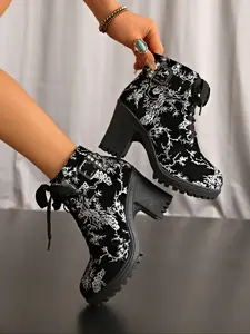 Women's Casual Slip-On Mid-Calf Boots, PU Leather Round Toe, Rubber Sole, Wedge, Spring & Fall Fashion, Comfortable Ankle Booties