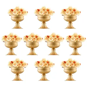 10 Pcs 16 Cm Floral Vase Stand Set, Gold Metal Wedding Flower Vase Holder, Elegant Table Centerpiece With Sturdy Steel Construction, Durable Gold Tone Floral Display Stand For Wedding Decor, Party Table Decor