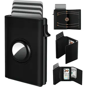 Minimalist Mens Wallet Card Holder Leather Carbon Fiber Slim RFID Blocking 6-9 Card Capacity ID Window Cash Slot Gift Ready Pop-Up Card Design AirTag Holder