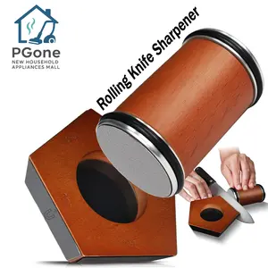 [TikTokShopMemorialDay] Rolling knife sharpener set with diamond and ceramic discs, 15°20°, different angles for sharp edges, suitable for any hardness of steel, wooden grips for honing knives sharpening Kitchen Gadgets summervibes
