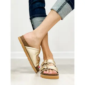 Corkys Conceited Double Buckle Slide Sandals in GOLD