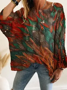 Women's V Neck Long Sleeve Knit Top, Casual Loose Fit Design, Perfect for Spring Summer Fall Winter Seasons, Stylish & Comfortable Wear, Lightweight Knit Sweater